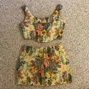 Vintage Floral Tapestry Corset Skirt Set